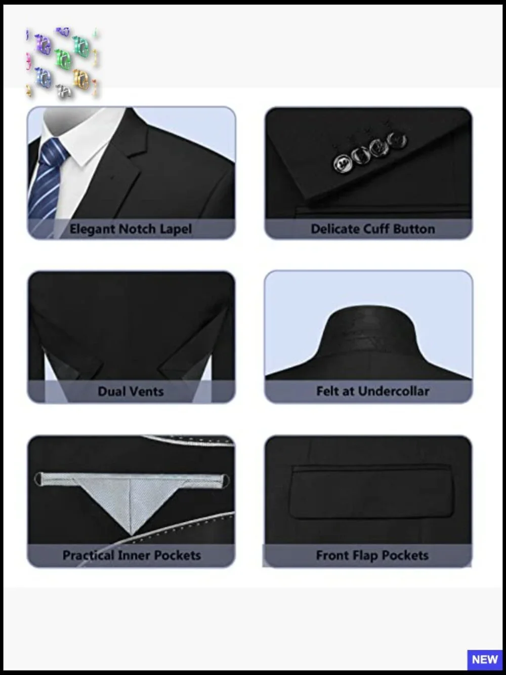Slim Fit Three Piece Suit Set Classic Elegant Formal Tuxedo with Vest and Tie